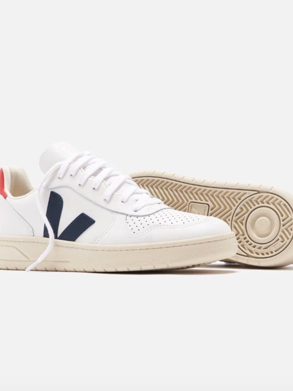 VEJA V-10 Leather Sneakers White Navy Red Women's US 7 EU 38